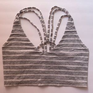 Striped and strappy grey and white crop tank